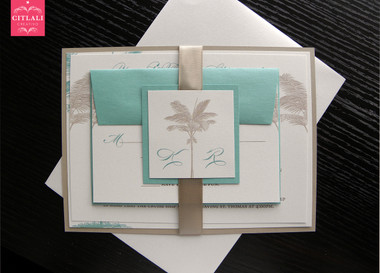 Palm Tree Ticket Destination Wedding Invitation in Sleeve - Citlali  Creativo LLC