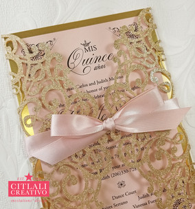 Gold Foil & Glitter Laser Cut Quinceaera Invitations - Citlali Creativo LLC