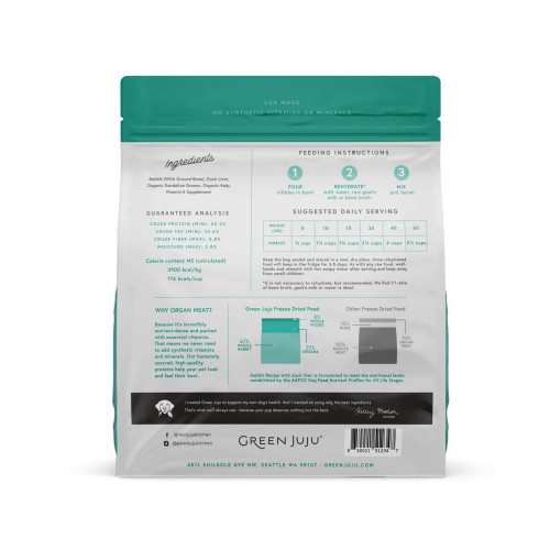 Green Juju Freeze Dried Raw Limited Ingredient Rabbit & Duck Liver Recipe 14oz