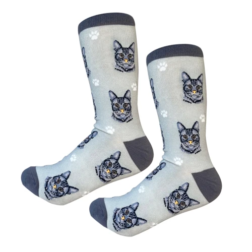 Silver Tabby Cat Fun Novelty Crew Dog Socks