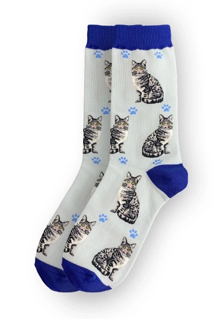 Tabby Silver Cat Fun Novelty Crew Dog Socks
