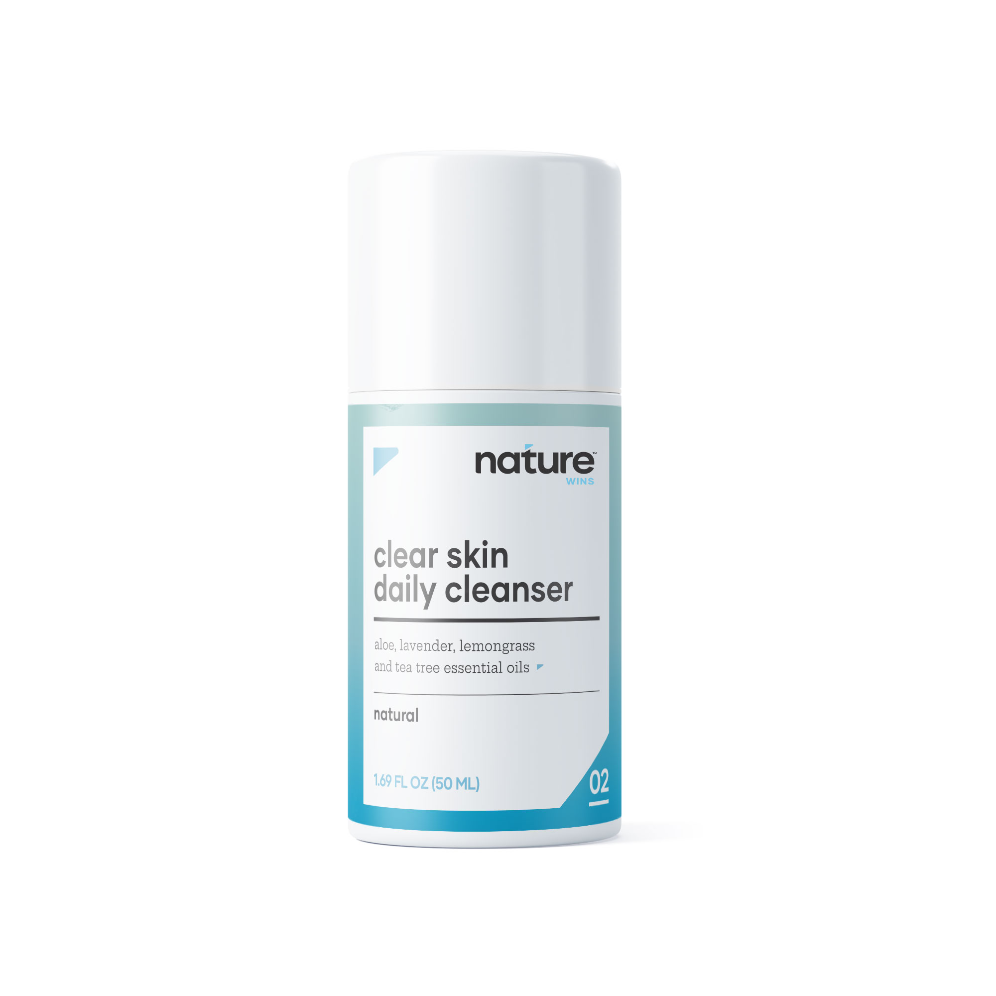 Nature Wins Clear Skin Daily Cleanser - Contains Aloe, Lavender, Lemongrass & Tea Tree Essential Oils - 1.69 fl. oz (50ml)