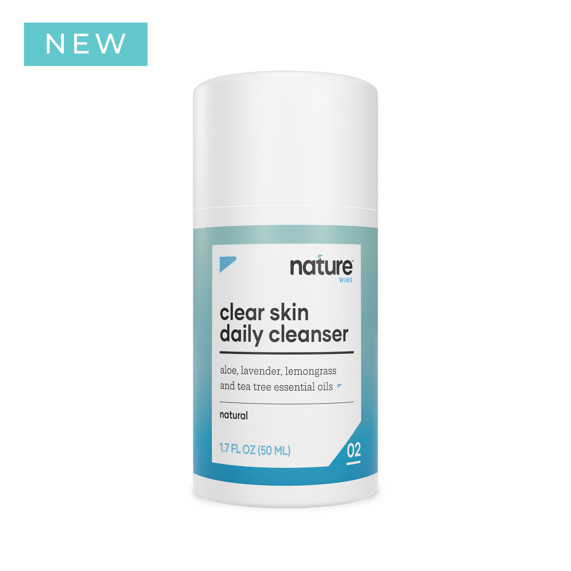 Nature Wins Clear Skin Daily Cleanser - Contains Aloe, Lavender, Lemongrass & Tea Tree Essential Oils - 1.69 fl. oz (50ml)