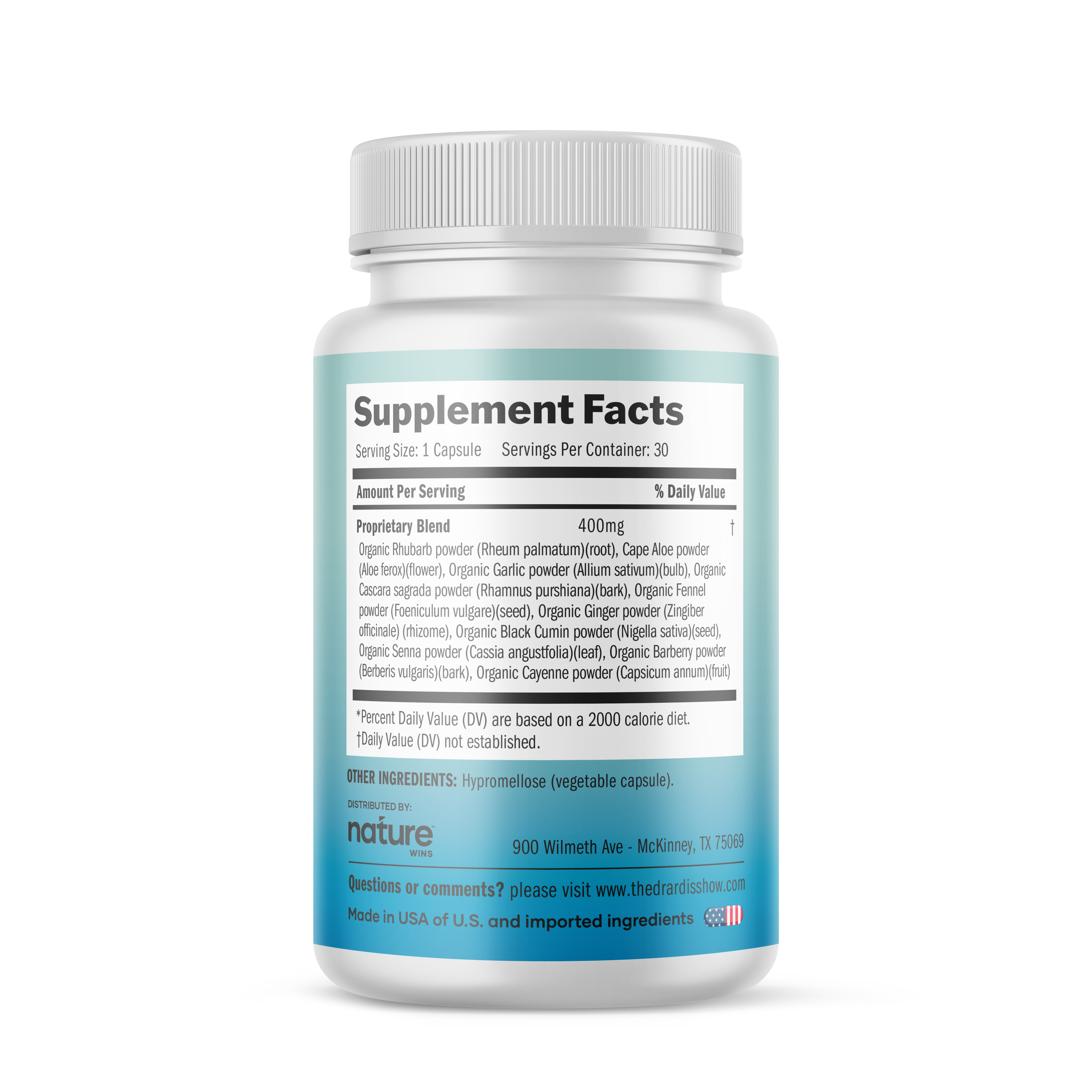 Detailed supplement facts for Nature Wins Poop Assist – featuring organic plant based ingredients. Made with organic ingredients.