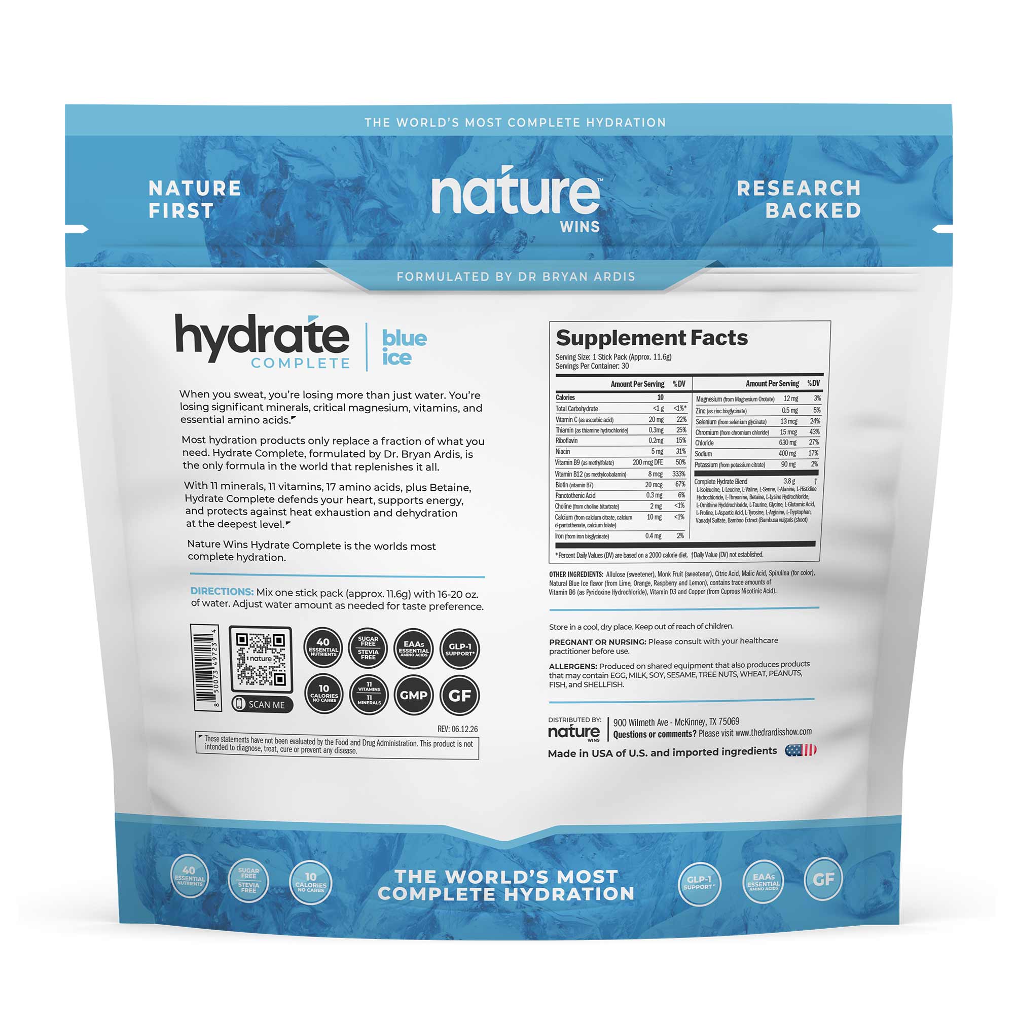Blue Ice — bag back / ingredients label