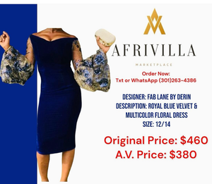 Royal Blue Velvet & Multicolor Floral Dress