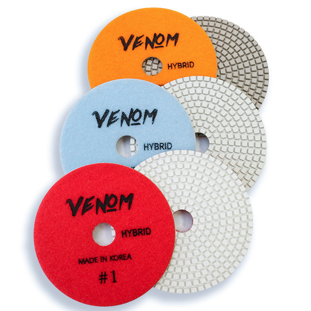 Venom Hybrid 3-Step Diamond Polishing Pads for Quartz & Stone | Venom