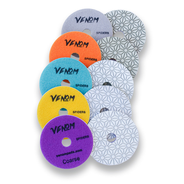 Venom Spider 3-Step Diamond Polishing Pads for Quartz, Quartzite