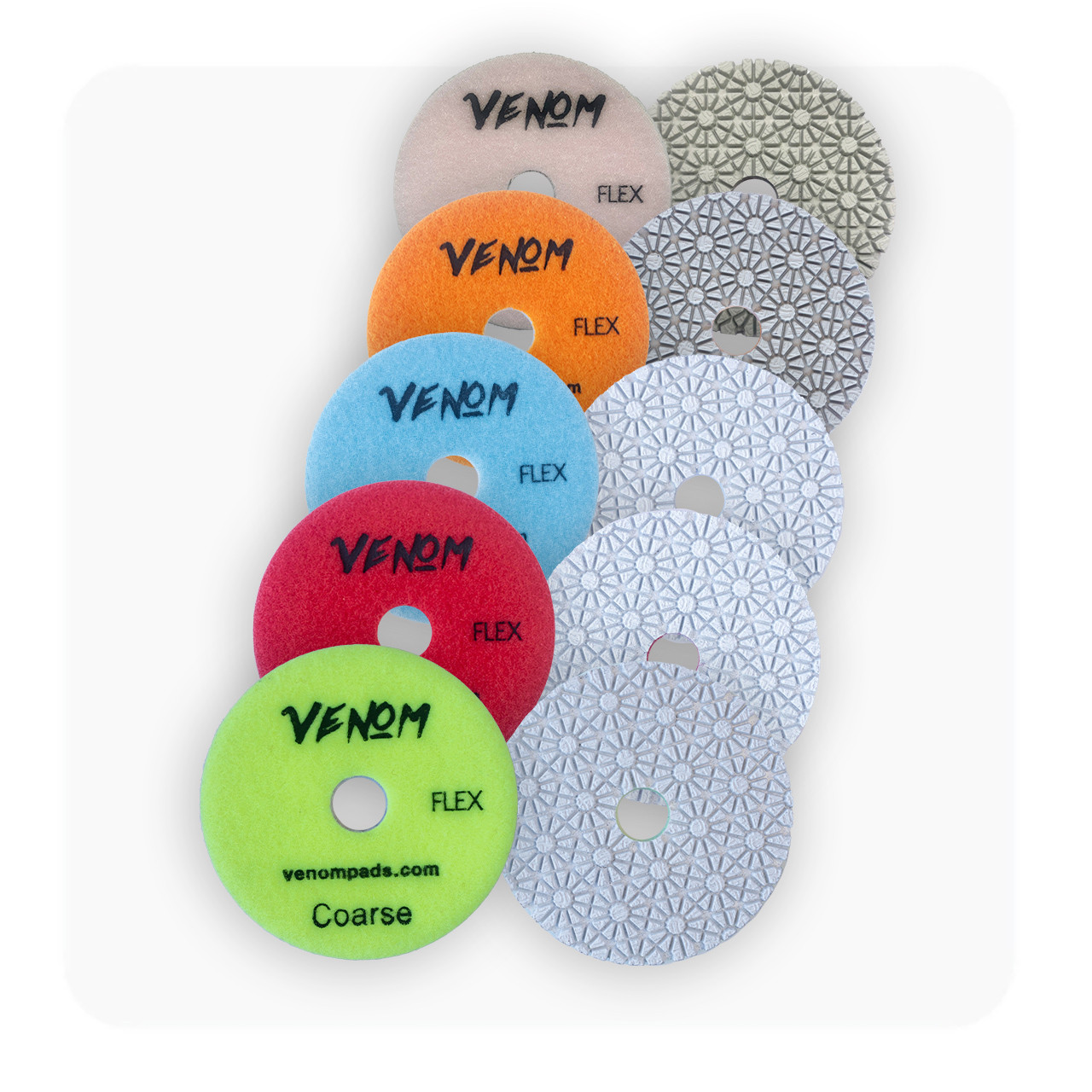 Venom Flex 3-Step Diamond Polishing Pads for Granite, Quartz