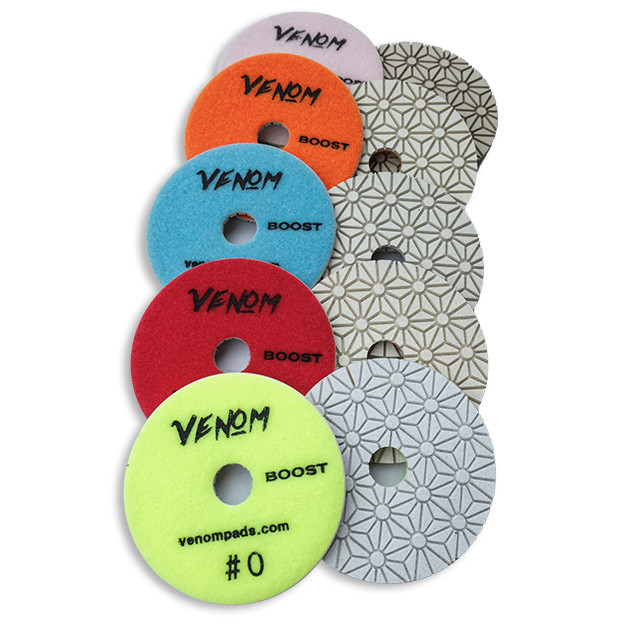 Venom Boost 4-Step Diamond Polishing Pads for Quartz & Stone | Venom