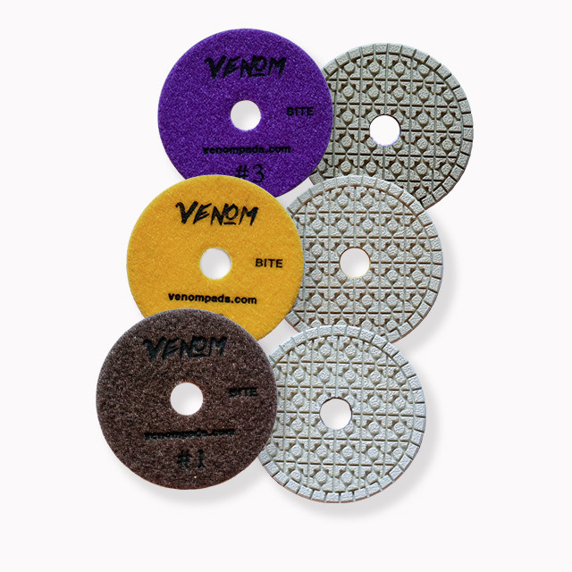 Venom Ceramic Bite 3-Step Diamond Polishing Pads for Granite