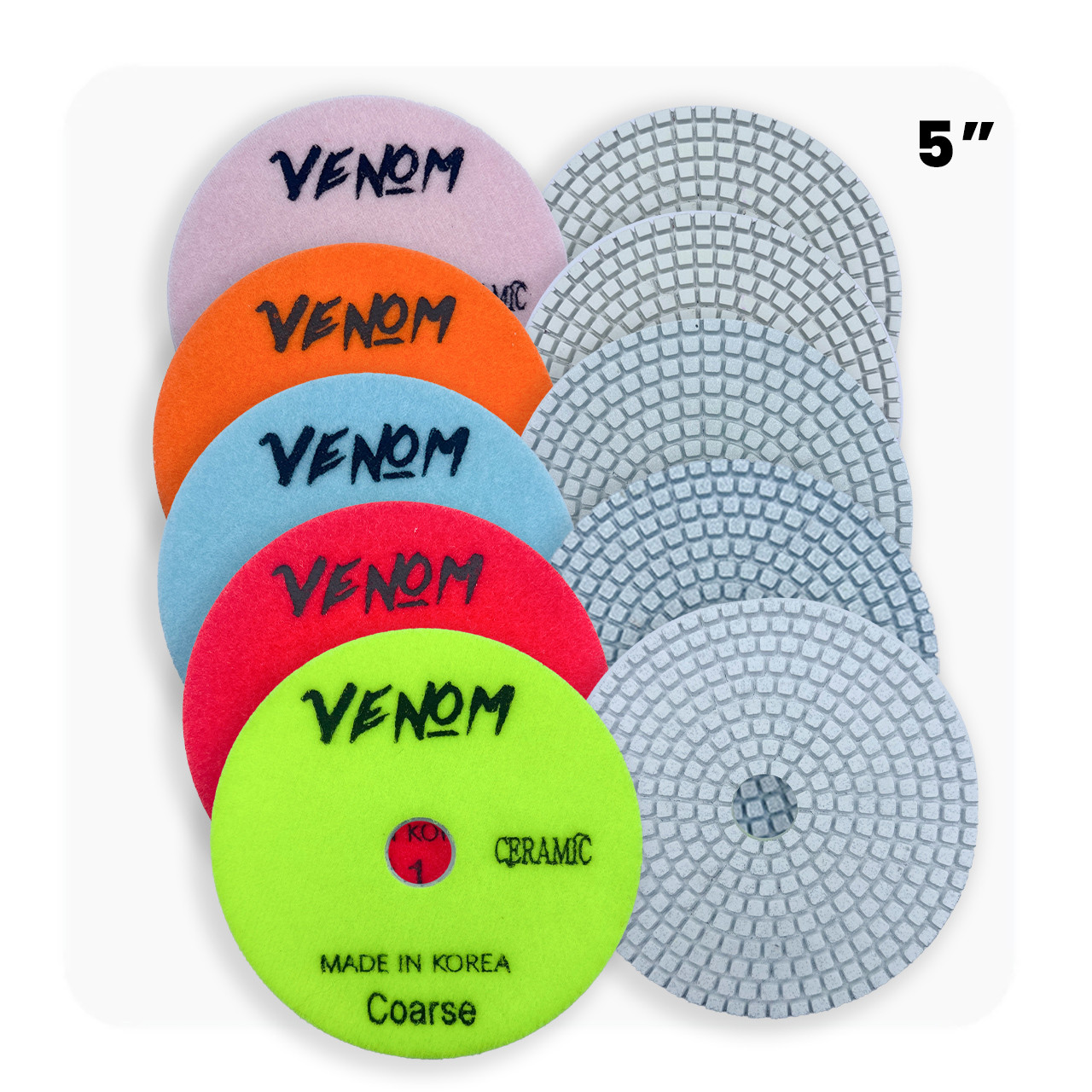 Venom Ceramic 3-Step Diamond Polishing Pads for Quartz & Stone – 5