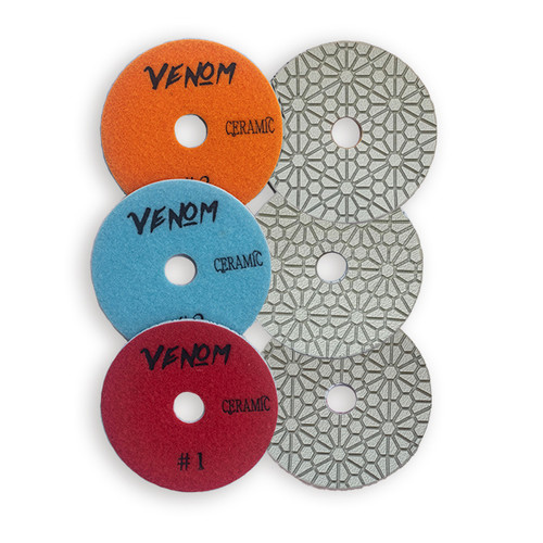 Venom Ceramic 4-Inch 3-Step Diamond Polishing Pads – Surface & Edge