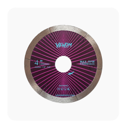 Venom Q Slot Continuous Rim Diamond Blade – 4 inch, 4.5 inch, 5 inch, 6 inch (Wet Use for Porcelain, Dekton & Compact Surfaces)