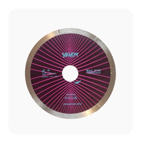 Venom Q Slot Continuous Rim Diamond Blade – 4 inch, 4.5 inch, 5 inch, 6 inch (Wet Use for Porcelain, Dekton & Compact Surfaces)