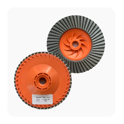 4.5 Inch Venom Diamond Flap Wheel — 60 / 120 / 240 Grit — 5/8-11 Female Thread — For Granite, Quartz, Quartzite, Porcelain & Dekton