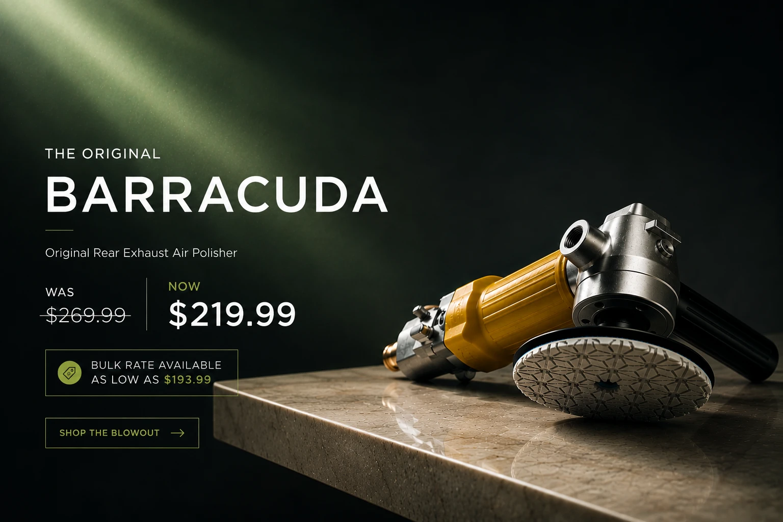 Original Barracuda rear exhaust air polisher by Venom on stone slab – blowout sale