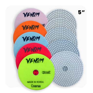 Venom Ceramic 3-Step Diamond Polishing Pads for Quartz & Stone – 5