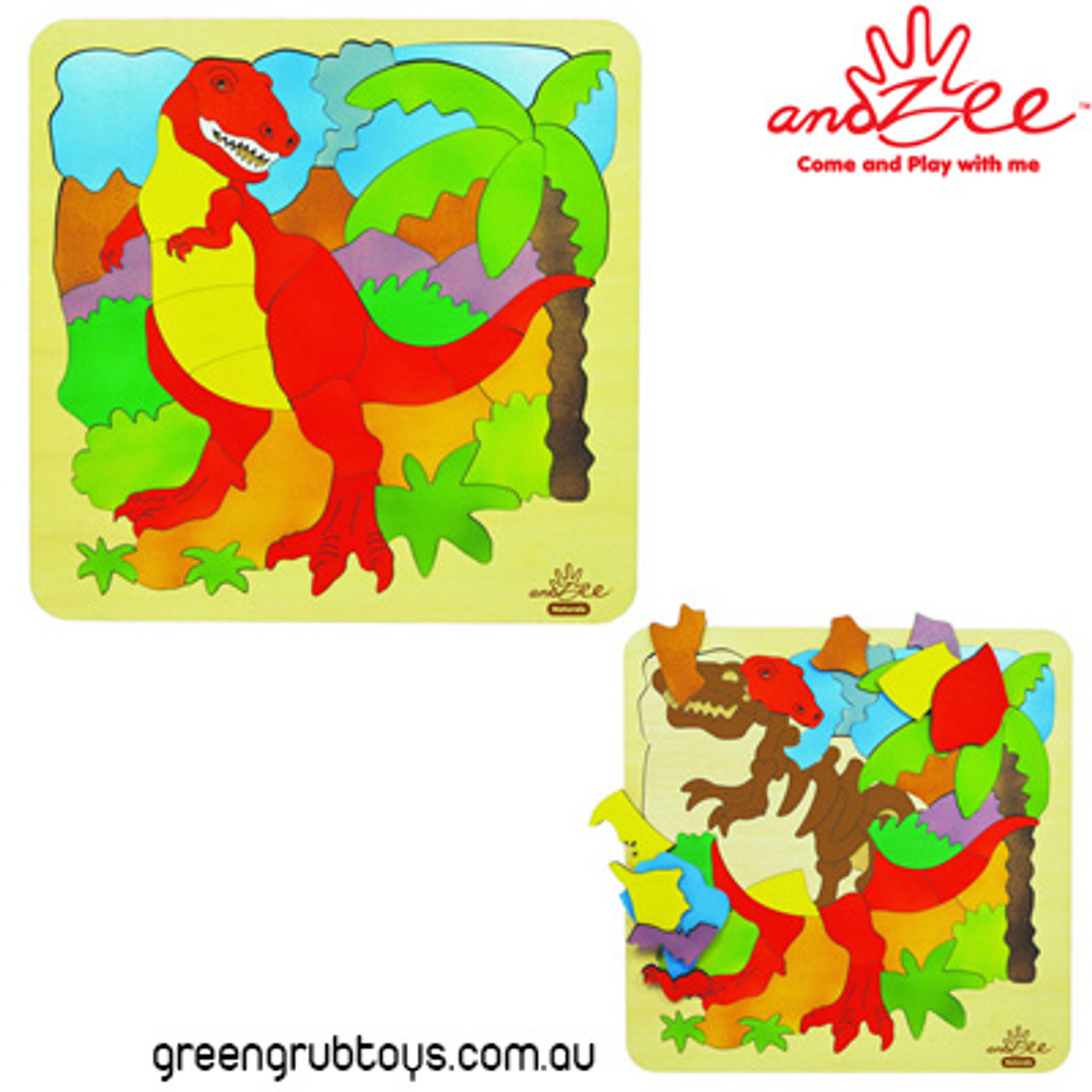 Dinosaur Double Layer Wooden Puzzle by andZee - 67 piece - 2 Puzzles in 1