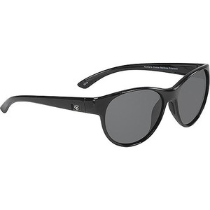 Classic rounded unisex frame in shiny black with silicone nose pads to prevent slipping; grey polarized lenses.
