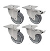 75mm Grey Rubber Plate Castor Wheels Pack (2 Swivel, 2 Braked) – 150kg Load Capacity
