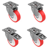 150mm Polyurethane Nylon Plate Castor Wheels Pack (2 Swivel, 2 Braked) - 1200kg Load Capacity