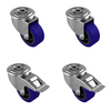 80mm Blue Elastic Rubber Bolt Hole Castor Wheels Pack (2 Swivel, 2 Braked) – 450kg Load Capacity