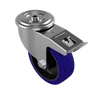 150mm Blue Elastic Rubber 75 Shore A Bolt Hole Swivel Braked Castor Wheel - 300kg Load Capacity
