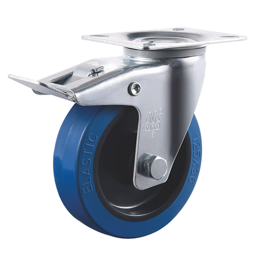 100mm Blue Elastic Braked Castor Wheel - 180kg Load Capacity