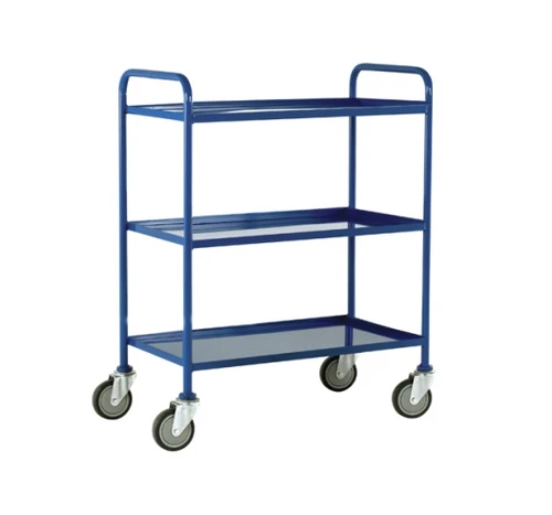 Loadtek 3 Tier Tray Trolley with Blue Epoxy Coated Shelves - 150kg Capacity