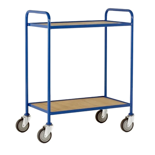 Loadtek 2 Tier Tray Trolley with Fixed Plywood Epoxy Coated Shelves - 150kg Capacity