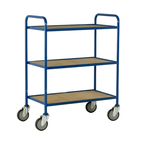 Loadtek 3 Tier Tray Trolley with Fixed Plywood Epoxy Coated Shelves - 150kg Capacity