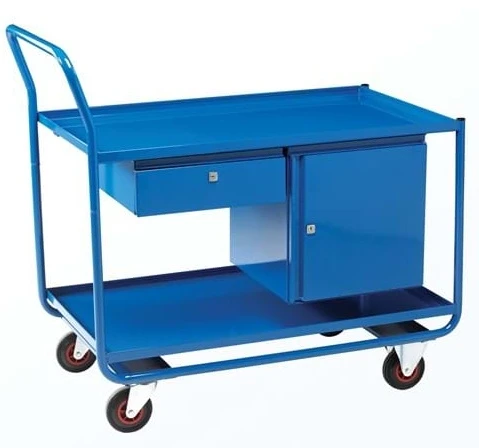 Loadtek TT160 Series Trolley with 2 Steel Shelves, 1 Drawer & 1 Lockable Cupboard - 150kg Capacity
