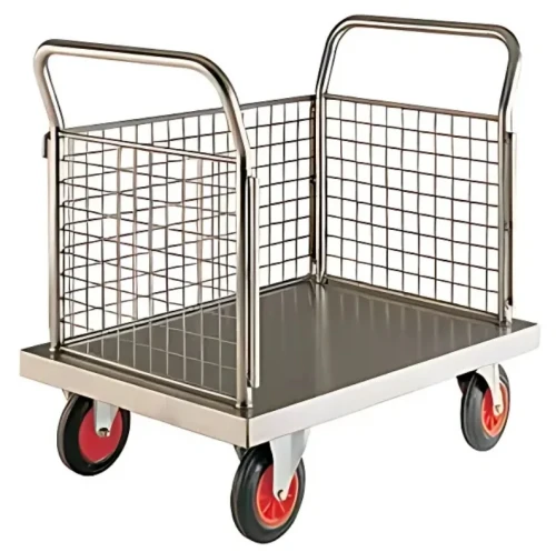 Loadtek Stainless Steel Medium Platform Trolley with Three Mesh Ends - 500kg Capacity