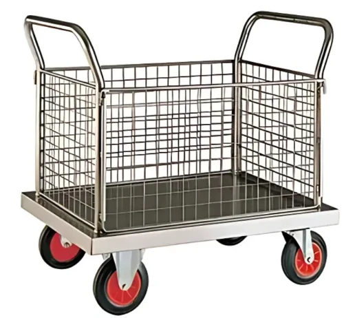 Loadtek Stainless Steel Large Platform Trolley with Four Mesh Ends - 500kg Capacity