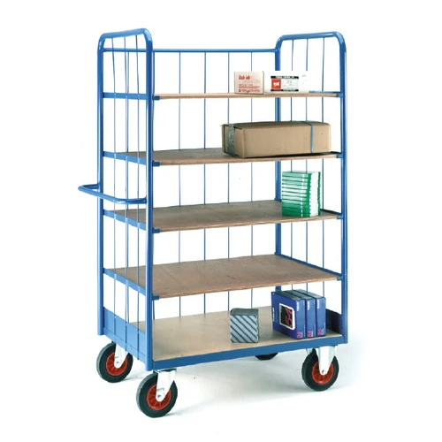 Loadtek 5 Tier Medium Shelf Truck with Rod Superstructure, Hinged Doors and Drawbar Handle - 500kg Capacity