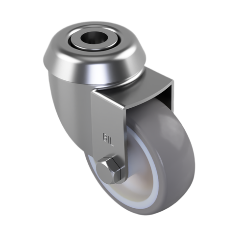 50mm Grey Rubber Bolt Hole Swivel Castor Wheel - 40kg Load Capacity