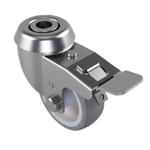 50mm Grey Rubber Bolt Hole Swivel Braked Castor Wheel - 40kg Load Capacity