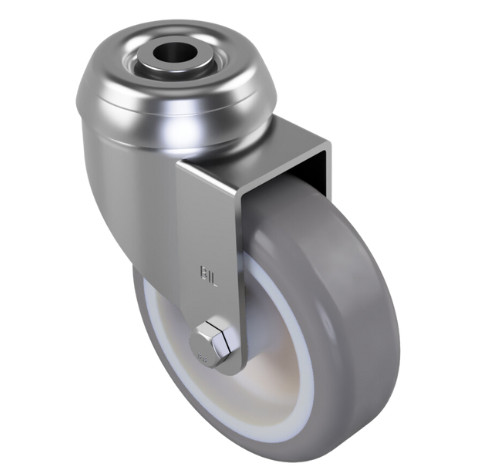 75mm Grey Rubber Bolt Hole Swivel Castor Wheel - 50kg Load Capacity 