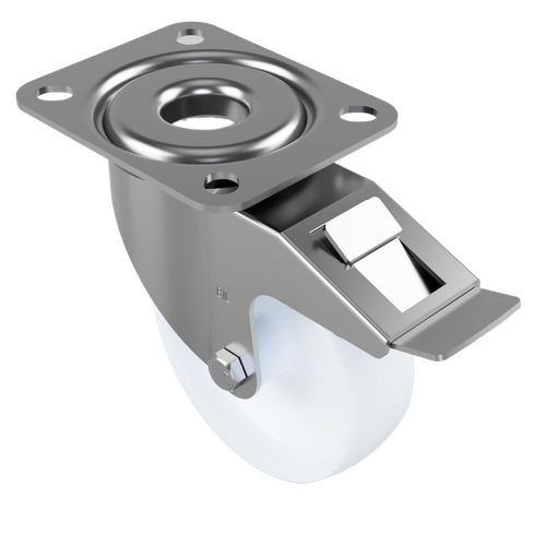 100mm Nylon Plate Swivel Braked Castor Wheel - 180kg Load Capacity