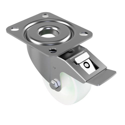 80mm Nylon Plate Swivel Braked Castor Wheel - 150kg Load Capacity