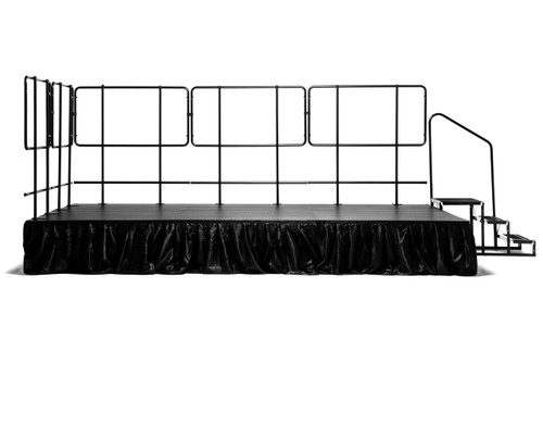 8'x12'MyStage with 4 railings, 1 stairs and 3 skirts