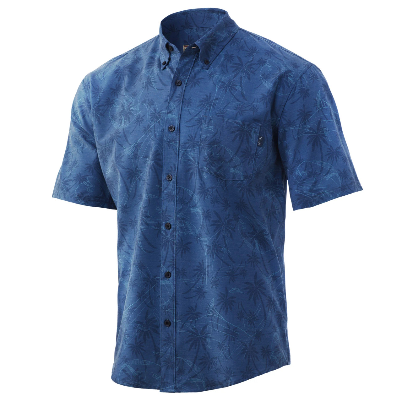 Men's HUK Kona Palm Slam Button Down Short Sleeve with Hayden Logo