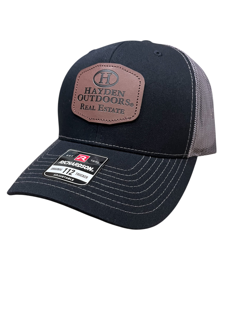 Richardson 112 Black/Grey Leather Patch Hat