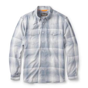Orvis Tech Chambray Western Long Sleeve Shirt Blue Ombre Plaid