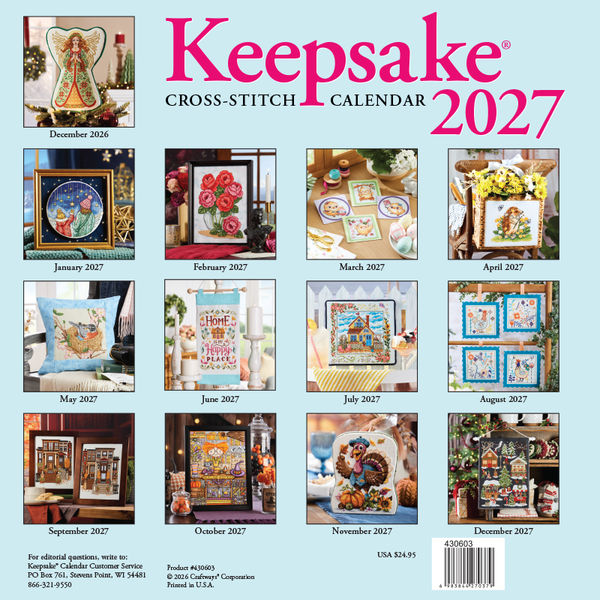 Back cover of the 2027 Keepsake Calendar showing all the project images.