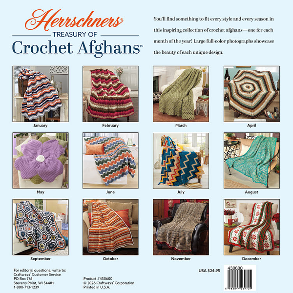 Image of the back cover of the 2027 2027 Treasury of Crochet Afghans Calendar.