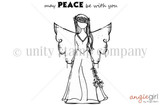 The Arianna Girl red rubber stamp set: line-art of an angel girl with wings and a flower crown beside 'may peace be with you'.