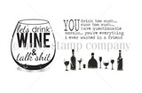 Line-art red rubber stamp of a wine glass with an adults-only friendship sentiment about drinking and questionable morals.