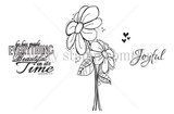 Everything Joyful & Beautiful red rubber stamp set: two sketchy daisies on one stem with dotted accents, small hearts, and the sentiments 'he has made everything beautiful in its time' and 'Joyful'.